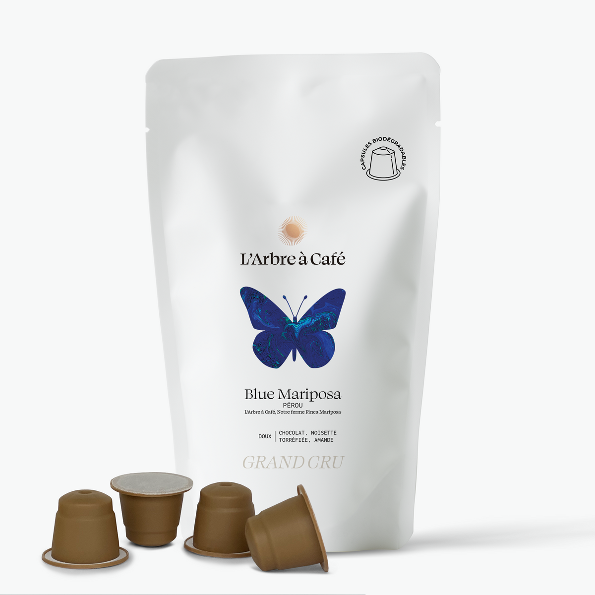 Blue Mariposa in biodegradable capsules